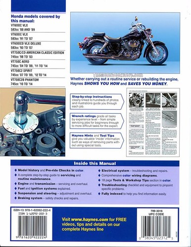 Honda Shadow VT600, VT750, VLX, A.C.E., Aero, Spirit Repair Manual 1988-2014 - Picture 2 of 2
