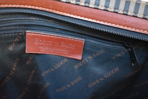 Boots n’ Bags Large Tan Striped With Brown Trim, shoulder bag, travel business - Picture 4 of 11
