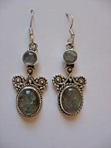 Lalita Moonstone .925 Silver and Stone Earrings India - Picture 1 of 12