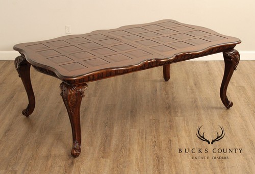French Louis XV Style Expandable Parquetry Top Dining Table - Picture 6 of 13