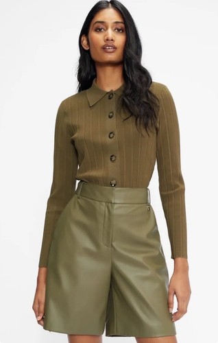 Ted Baker London Extonn Collared Cardigan Top Khaki Women’s 4 US 10 NWT Rt $260 - Picture 2 of 11