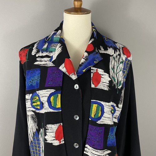 Vintage Lori of California Bluse Gr. M schwarz bunt Art to Wear Funky 80er 90er - Bild 2 von 7