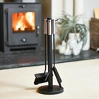 Black Contemporary Three Piece Companion Set with Brushed Steel Handles - 51cm