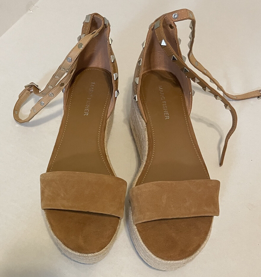 Marc Fisher Jazlyn Studded Ankle Leather Strap Espadrille Wedge