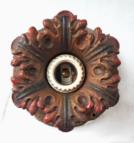 Vintage Art Deco Cast Iron & Brass Single Socket Ceiling Light... Original Color