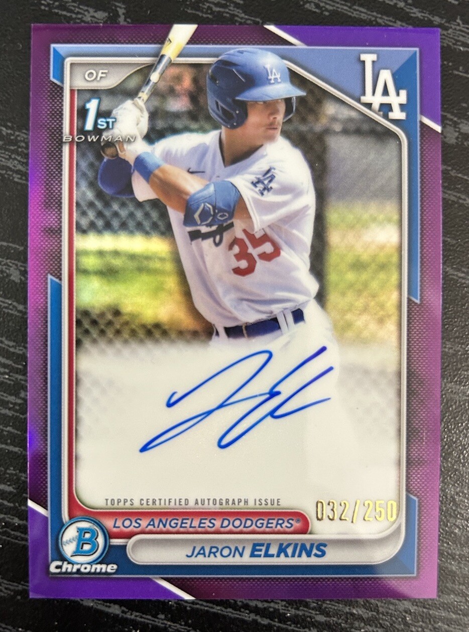 2024 Bowman Chrome Jaron Elkins Prospect Auto Purple Refractor /250 #CPA-JE (RC)