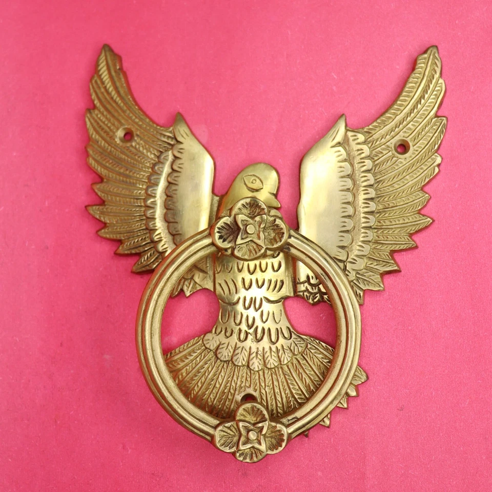 Antiguo llamador de puerta Repro con forma de halcón águila hecho a mano de latón decoración del hogar campana de puerta Foto 3 de 4