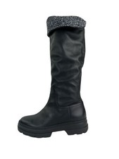 Max Mara Women's Nero Battile Leather Knee Boots Size 7 Nwt