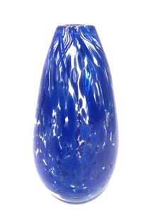 Confetti-Art-Glass-Vase-Small-Blue-Speckle-Hand-Blown-Controlled-Bubbles-5-inch
