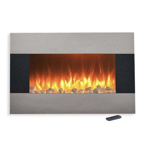 Stainless Electric Fireplace Wall Mount & Floor Stand Remote Timer 36 x 22 - Picture 2 of 4