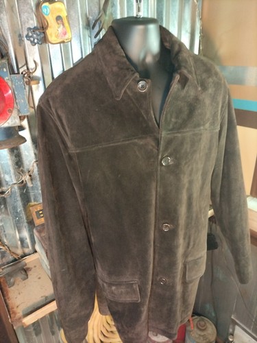 Banana Republic Brown Rough Out Leather Jacket 90's Mens sz L Heavyweight Coat  - Picture 4 of 14