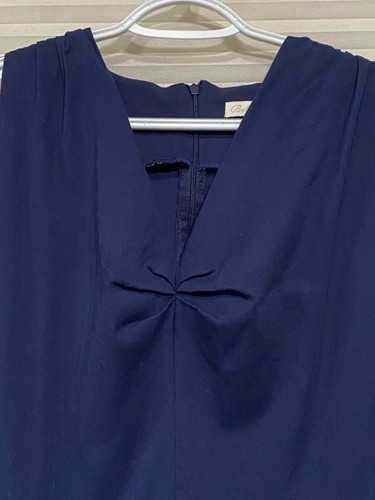 Belle Poque XXL Navy Blue With Cranes Sleeveless V Neck Cotton Dress Pockets EUC - Picture 2 of 6