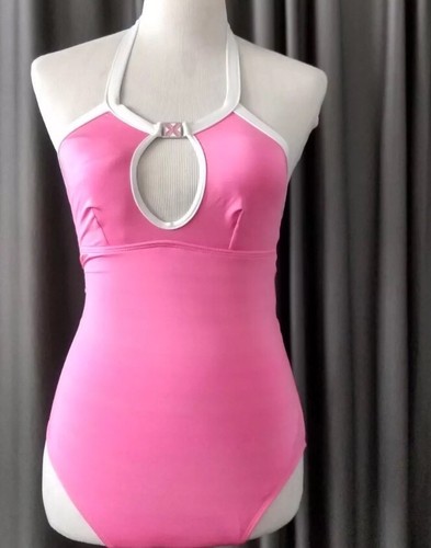 Traje de baño Trina Turk rosa ojo de cerradura halter de una pieza blanco talla S - Imagen 1 de 5