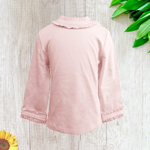 Kidsy Girls Frilled Neck And Cuffs Peruvian Cotton T-Shirt – Long Sleeve, Cre... - Picture 7 of 23