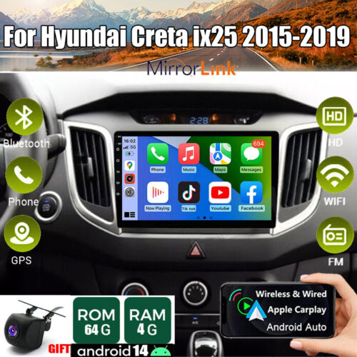 For Hyundai Creta ix25 2015-19 Android 14 Car Radio GPS WIFI Navi Apple CarPlay