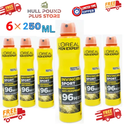 L'ORÉAL Loreal Men Expert Invincible Sport 96H Anti-Perspirant Deodorant 6x 250ml