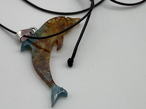Pendant Real Baltic Amber Leather Strap Dolphin Design 2.47g - Picture 8 of 10