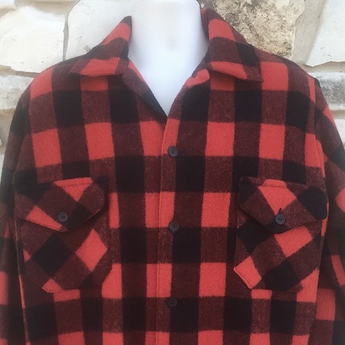Waverley Woollen Mills Shirt Jacket Mens L Red Wool Buffalo Plaid Tasmania Vtg - Picture 8 of 8