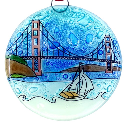 Decorazione albero di Natale Golden Gate Bridge - Art Glass Light Catcher - Foto 3 di 5