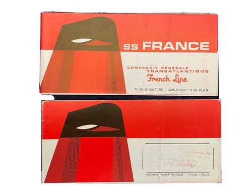 French Line SS France Miniature Deck Plan Brochure - Foto 1 di 4