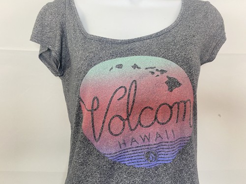 Volcom Genuine Short Sleeve Round Neck Shirt Womens XS Gray Hawaii Stretch Top G - Picture 2 of 6