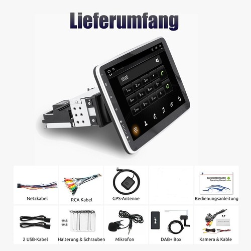 10.1" DAB+ Autoradio GPS Navi 1 DIN 360° Drehbar Bildschirm Kamera Android 13 - Bild 12 von 16