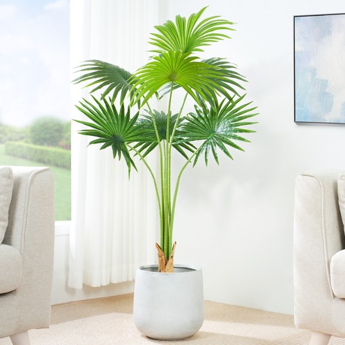 Artificial Fan Palm Tree w/Plastic Planter and Artificial Moss for House Office - Picture 1 of 44