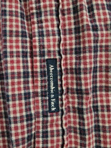 Vtg Abercrombie & Fitch Shirt Men’s XL Button Down Red Blue Tan Plaid Pocket EUC - Picture 8 of 10
