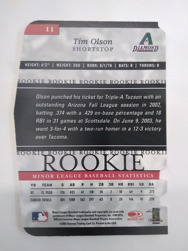 2003 Donruss Elite Extra Edition Status Baseball #11 Tim Olson /66 Free Shipping - Bild 2 von 5