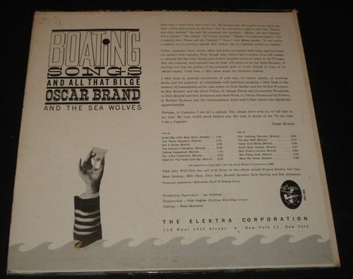 OSCAR BRAND – BOATING SONGS AND ALL THAT BILGE - ELEKTRA 1960 LP Folk - Picture 2 of 2