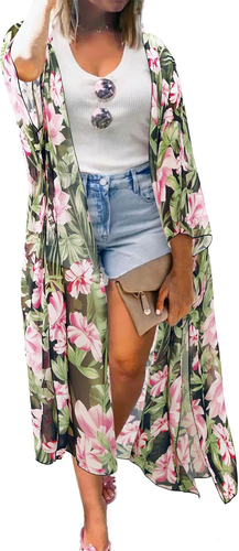 Women'S Summer Long Flowy Kimono Cardigans Boho Chiffon Beach Cover up Tops - Picture 11 of 13