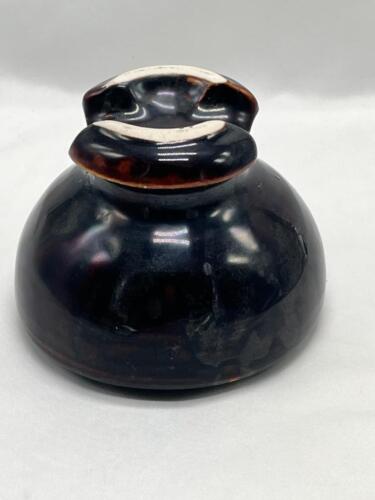 Aislador de porcelana esmaltada marrón vintage - Imagen 2 de 6