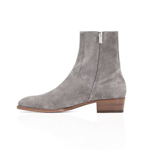 Stivaletti uomo chelsea stivaletti vera pelle scamosciata scarpe British western tacco zip - Foto 3 di 31