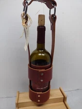 Triple LLL Genuine Brown Leather Wine Single Bottle Caddy O Carrier/Protector