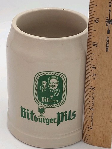 Vintage Bitburger Pils Beer Stein Stoneware Mug Germany Green Logo .5 L - Picture 3 of 12