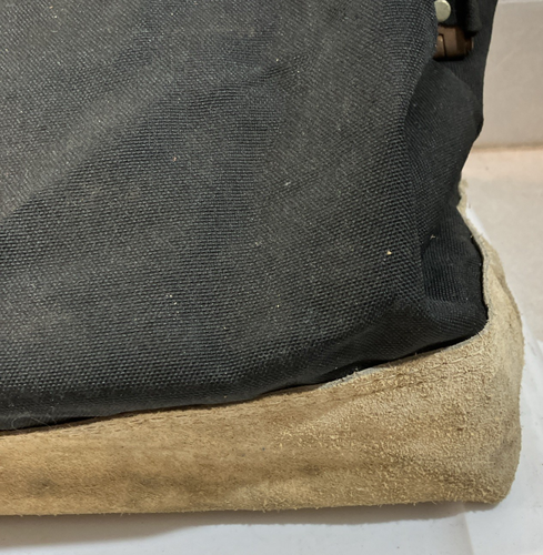 Borsa porta attrezzi 24 in tela con fondo in pelle nera e marrone vintage mestiere tote - Foto 3 di 14