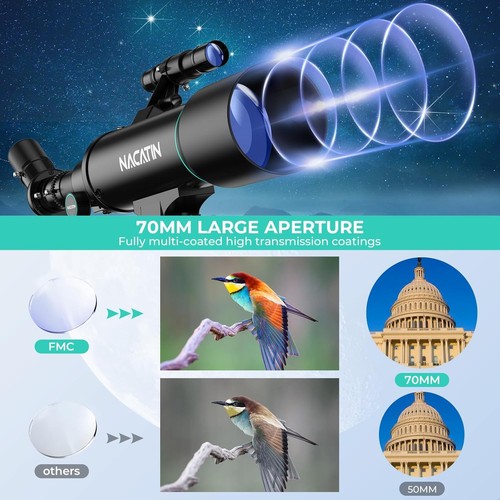 70mm Kids Telescope Refractor with Tripod & Phone Adapter Beginner Astronomy - Picture 2 of 10