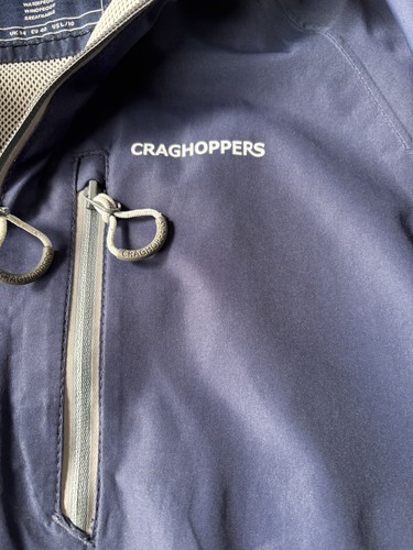 Craghoppers Jacket Women 14 Full Zip Logo Blue Aquadry Hood Waterproof Windproof - Picture 15 of 17
