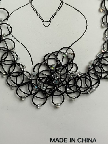 Y2K Tattoo Choker Stretch Halskette&Ring Schwarz Retro Henna Vintage Elastisch Boho 90er - Bild 2 von 3