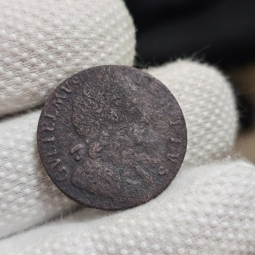 1696 Wilhelm III Half Penny Münze gebraucht in Kolonialzeit - Bild 2 von 7