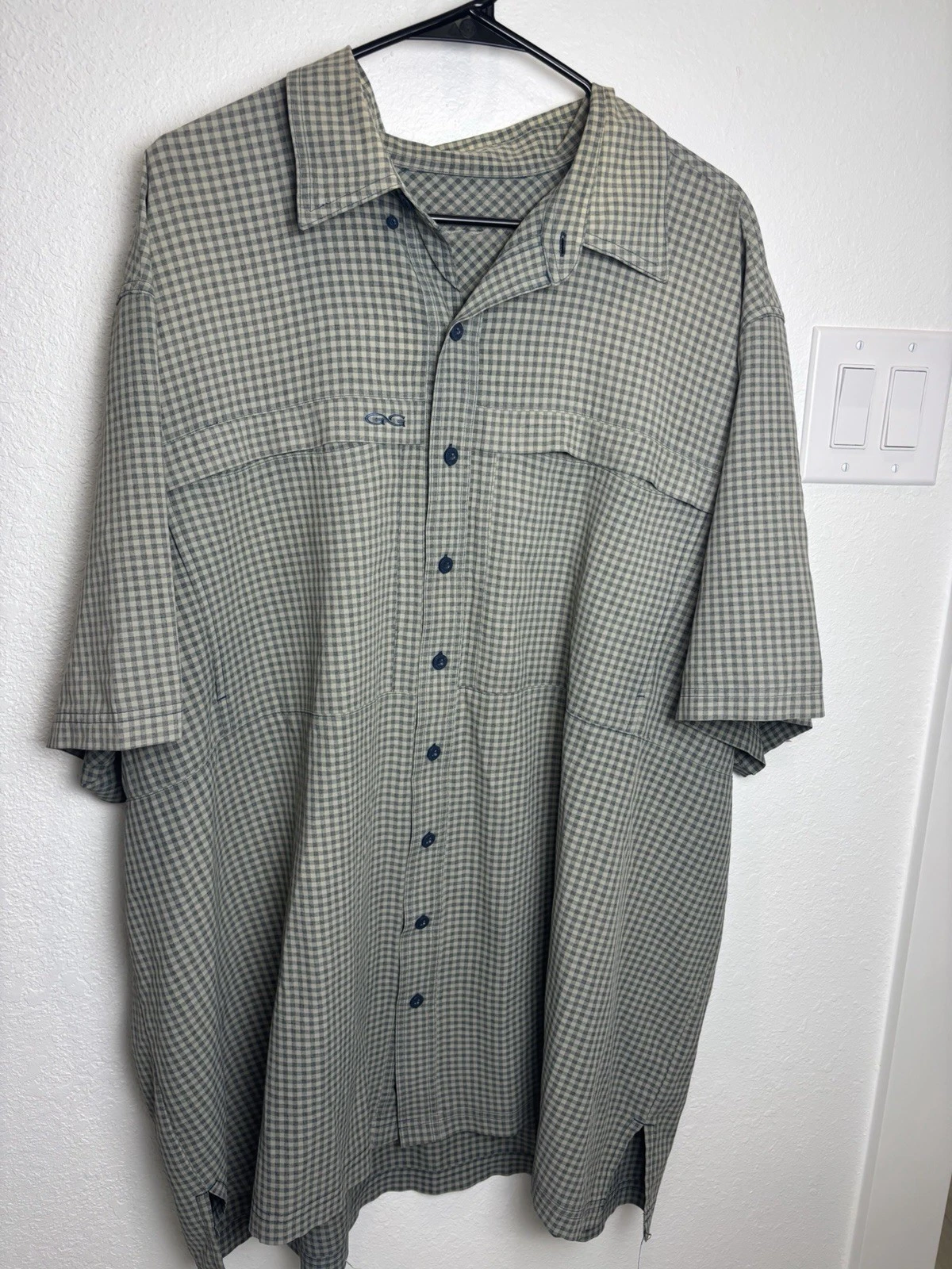 GameGuard Outdoor Men's Gingham Fishing shirt Vented Short Sleeve Button up