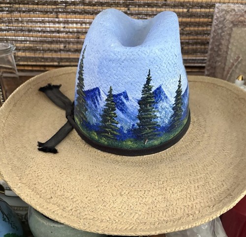 Sombrero de Vaquero de Paja Montana Pintado a Mano Amer Hat Co. Bushwhacker Talla 7 1/2 Firmado - Imagen 2 de 8