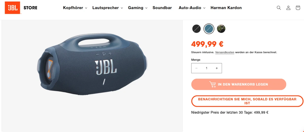 EU JBL Boombox 4 NEU !! UNGEÖFFNET BLAU JBL Pro AI Sound Boost bis zu 34 Std