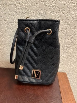 Victoria's Secret V Quilt Perfume Pouch Black  V Monogram Wristlet Bag NEW