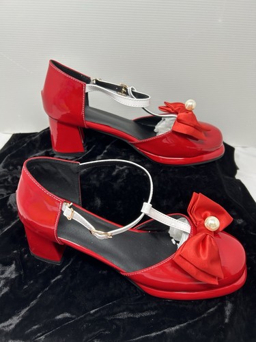 Foremode modische Damenschuhe T-Riemen hoher Absatz Schleife Pump Rockabilly klobig neu 11 - Bild 6 von 10