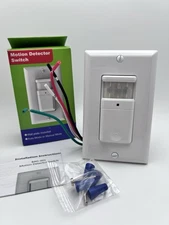 Motion Sensor Light Switch, Wall Plate Included, White, UL Listed