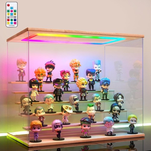 Action Figure Display Case 6 Tier Wood & RGB LED Light Acrylic Minifigures Box - Picture 23 of 24
