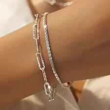 Womens Ladies 925 Sterling Silver Square Chain Bracelet Jewellery Bangle Gift **