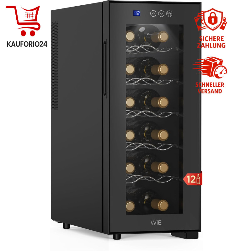 Weinkühlschrank 1 Zone 33L für 12 Flaschen mit Glastür und LED Touchpanel