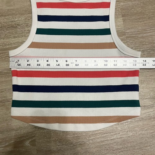Aerie geripptes bauchfreies Tanktop mit geschwungenem Saum Racerback gestreift Pflegeausschnitt Damen Gr. M - Bild 6 von 7